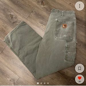 vintage carhartt light olive denim carpentar jeans 38x32